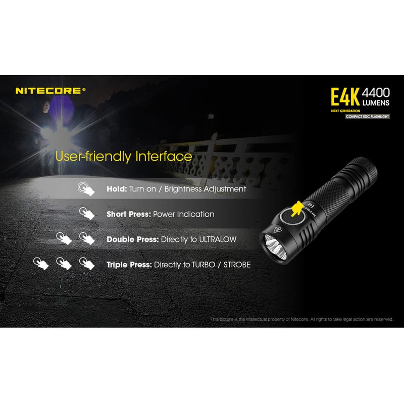 NITECORE مصباح يدوي قابل لإعادة الشحن Nitecore E4K بقوة 4400 لومن مع منظم LumenTac - Image 5